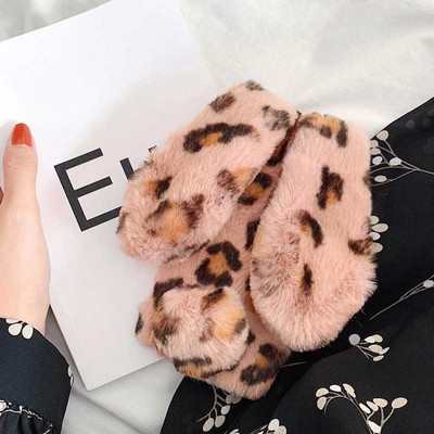 Boucho telefona maciņš tālrunim iPhone 13 12 11 Pro XS Max XR X 6S 7 8 Plus maciņi Jauki truša ausis Pūkainas pūkainas kažokādas Modes leoparda vāciņš