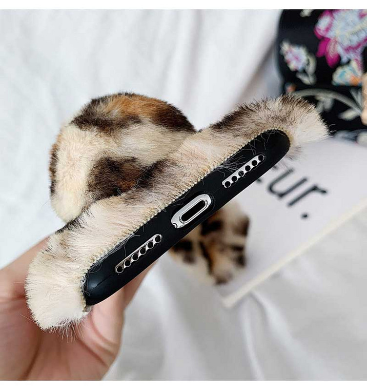 Boucho telefona maciņš tālrunim iPhone 13 12 11 Pro XS Max XR X 6S 7 8 Plus maciņi Jauki truša ausis Pūkainas pūkainas kažokādas Modes leoparda vāciņš