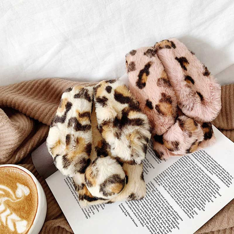 Boucho telefona maciņš tālrunim iPhone 13 12 11 Pro XS Max XR X 6S 7 8 Plus maciņi Jauki truša ausis Pūkainas pūkainas kažokādas Modes leoparda vāciņš