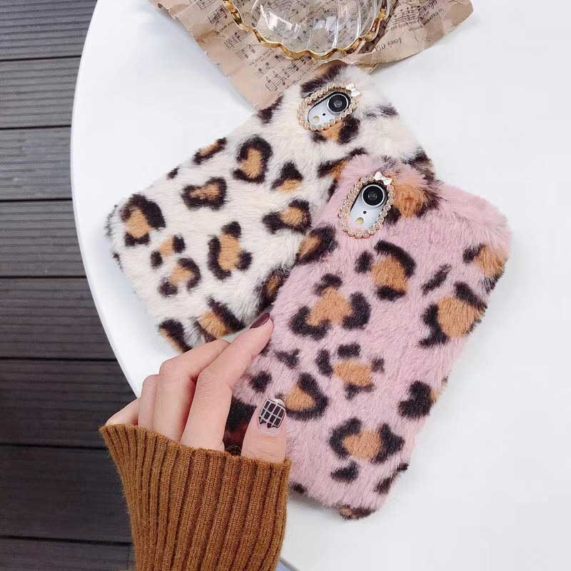 Boucho telefona maciņš tālrunim iPhone 13 12 11 Pro XS Max XR X 6S 7 8 Plus maciņi Jauki truša ausis Pūkainas pūkainas kažokādas Modes leoparda vāciņš