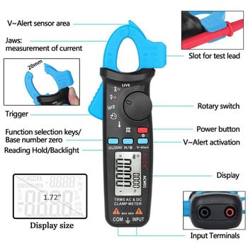 Мини цифрови клещи ACM Series True RMS DC AC Current Voltage Ohm Temp Capacitiv Hz NCV Tester Амперметър Мултиметър