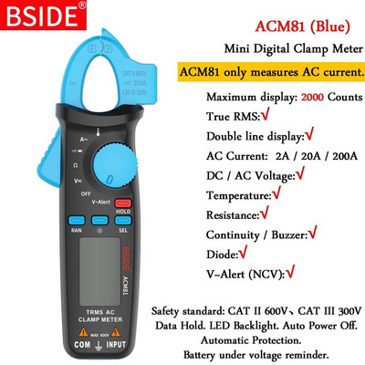 Mini digitális bilincsmérők ACM sorozat True RMS DC AC Áram Feszültség Ohm Hőmérséklet Kapacitás Hz NCV Tesztelő Ampermérő Multiméter