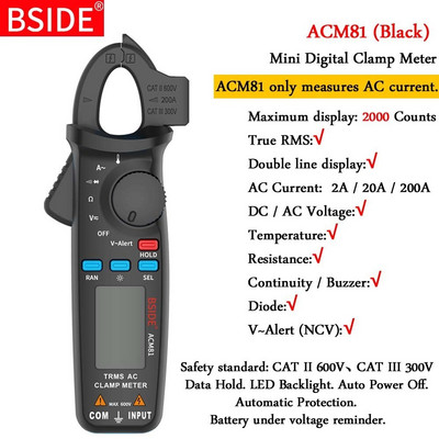 Mini digitális bilincsmérők ACM sorozat True RMS DC AC Áram Feszültség Ohm Hőmérséklet Kapacitás Hz NCV Tesztelő Ampermérő Multiméter
