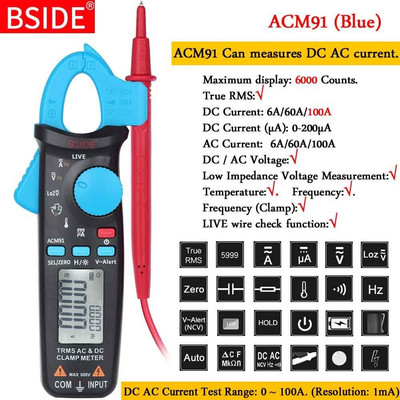 Mini digitális bilincsmérők ACM sorozat True RMS DC AC Áram Feszültség Ohm Hőmérséklet Kapacitás Hz NCV Tesztelő Ampermérő Multiméter