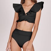 Seksi jednobojni bikini set, modni dvodijelni kupaći kostim dubokih V s naborima, kupaći kostim na vezanje, ženski kupaći kostim visokog struka, ljetna odjeća za plažu