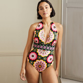 Costum de baie cu decolteu în V adânc cu imprimeu de modă, fără spate