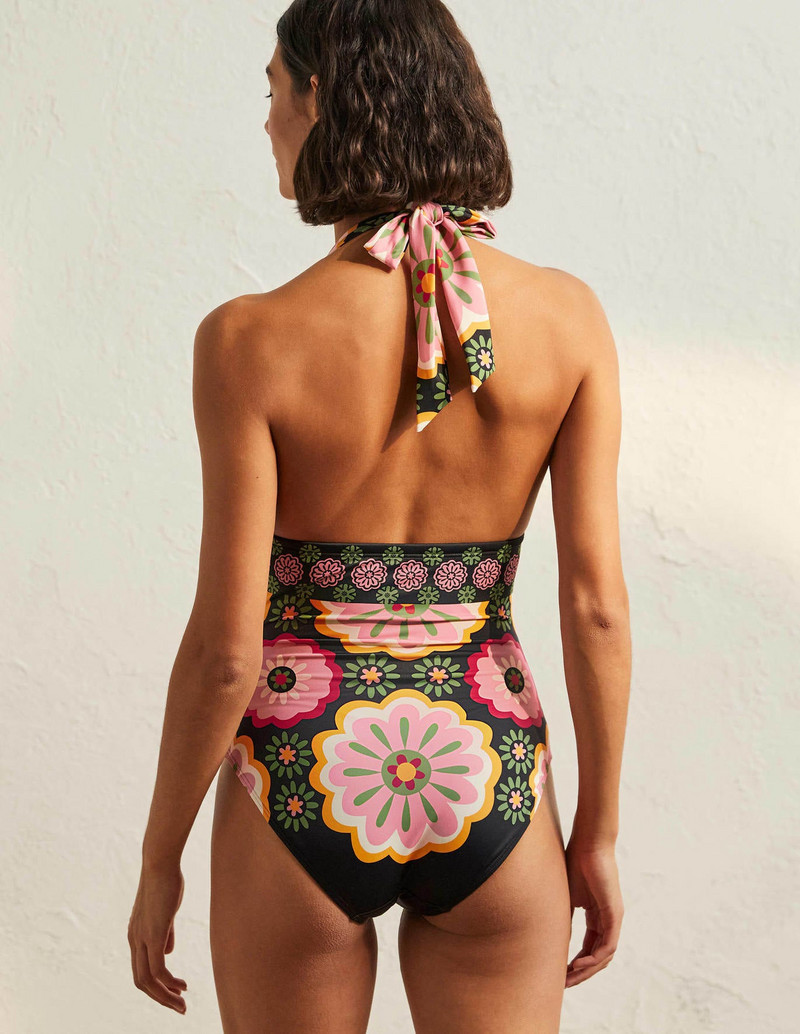 Costum de baie cu decolteu în V adânc cu imprimeu de modă, fără spate