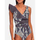 Jednodijelni kupaći kostim s dubokim V-izrezom u boji s volanima s printom i volanima Ženski kupaći kostim na uzicu Luksuzni kratki odmor za ljeto 2022. Bourkini