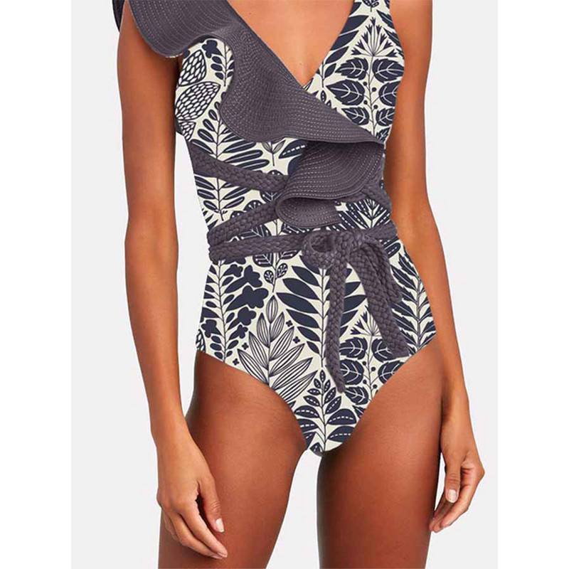 Jednodijelni kupaći kostim s dubokim V-izrezom u boji s volanima s printom i volanima Ženski kupaći kostim na uzicu Luksuzni kratki odmor za ljeto 2022. Bourkini