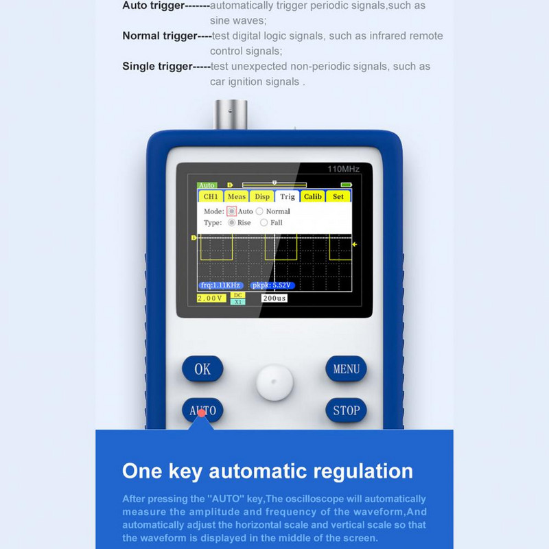 FNIRSI 1C15+ professzionális digitális oszcilloszkóp 500MS/S 110M analóg sávszélesség