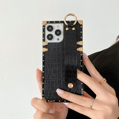 Калъф за телефон с квадратна форма на крокодилска шарка за Iphone 13 12 11 Pro MAX XS MAX XR X 7 8 6 6s Plus PU кожен капак