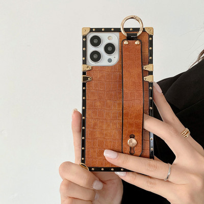 Калъф за телефон с квадратна форма на крокодилска шарка за Iphone 13 12 11 Pro MAX XS MAX XR X 7 8 6 6s Plus PU кожен капак