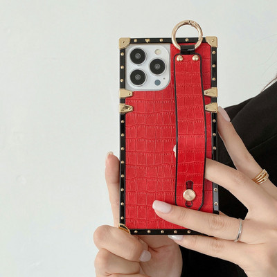 Калъф за телефон с квадратна форма на крокодилска шарка за Iphone 13 12 11 Pro MAX XS MAX XR X 7 8 6 6s Plus PU кожен капак