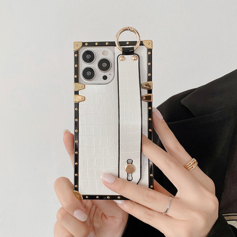 Калъф за телефон с квадратна форма на крокодилска шарка за Iphone 13 12 11 Pro MAX XS MAX XR X 7 8 6 6s Plus PU кожен капак