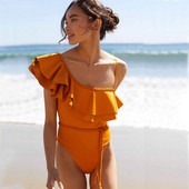 Jednodijelni kupaći kostim na jedno rame s volanima, jednodijelni kupaći kostim za plažu, dizajnerski asimetrični kupaći kostimi, ljetni surf Wea