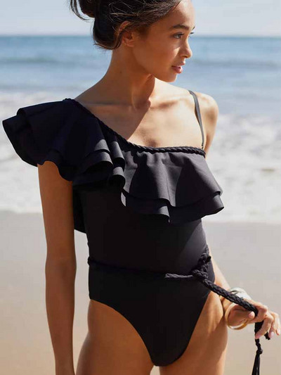 Jednodijelni kupaći kostim na jedno rame s volanima, jednodijelni kupaći kostim za plažu, dizajnerski asimetrični kupaći kostimi, ljetni surf Wea