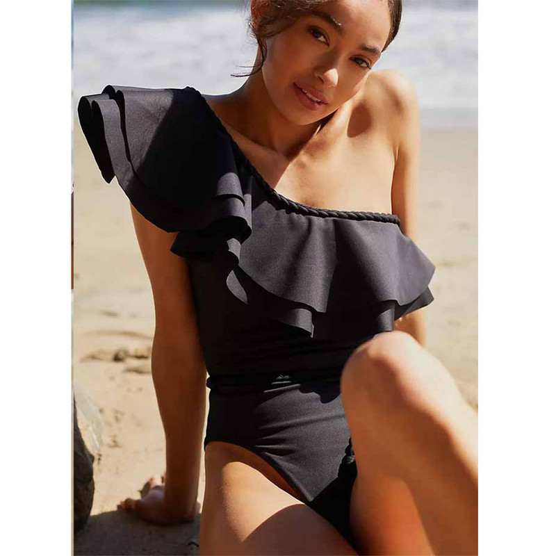 Jednodijelni kupaći kostim na jedno rame s volanima, jednodijelni kupaći kostim za plažu, dizajnerski asimetrični kupaći kostimi, ljetni surf Wea