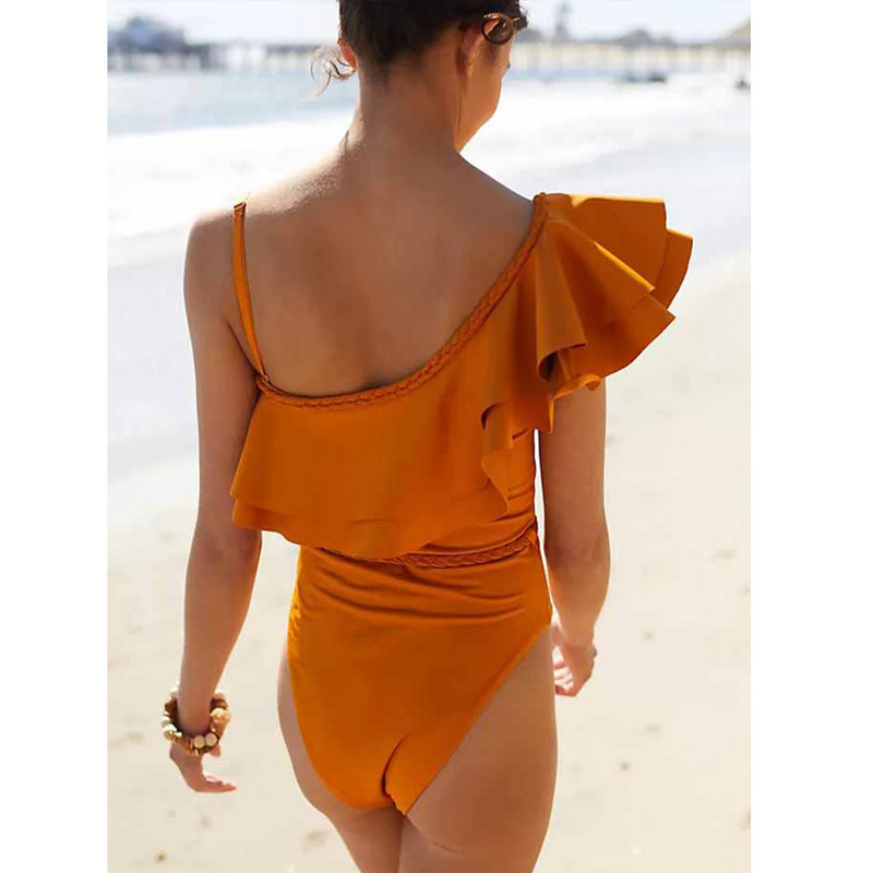 Jednodijelni kupaći kostim na jedno rame s volanima, jednodijelni kupaći kostim za plažu, dizajnerski asimetrični kupaći kostimi, ljetni surf Wea