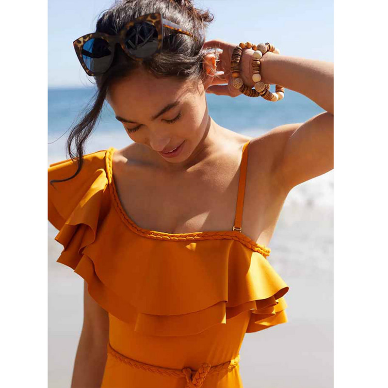 Jednodijelni kupaći kostim na jedno rame s volanima, jednodijelni kupaći kostim za plažu, dizajnerski asimetrični kupaći kostimi, ljetni surf Wea