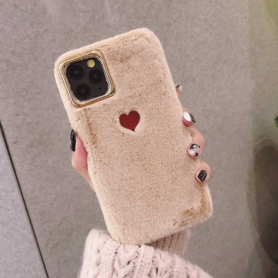 Θήκη τηλεφώνου Love Heart για iPhone 11 Pro Max XS Max X XR Θήκη Γούνινο χνουδωτό βελούδινο ζεστό κάλυμμα για iPhone 6 6S 7 8 Plus