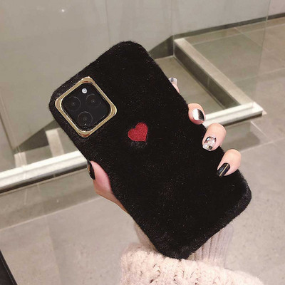 Θήκη τηλεφώνου Love Heart για iPhone 11 Pro Max XS Max X XR Θήκη Γούνινο χνουδωτό βελούδινο ζεστό κάλυμμα για iPhone 6 6S 7 8 Plus
