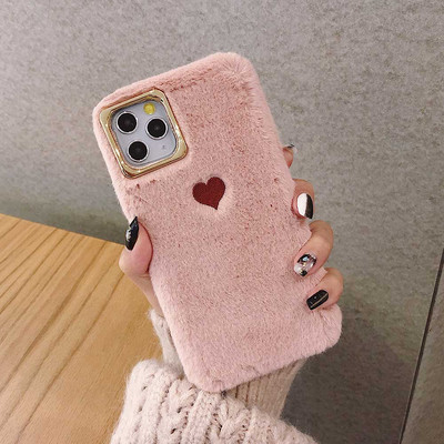 Θήκη τηλεφώνου Love Heart για iPhone 11 Pro Max XS Max X XR Θήκη Γούνινο χνουδωτό βελούδινο ζεστό κάλυμμα για iPhone 6 6S 7 8 Plus
