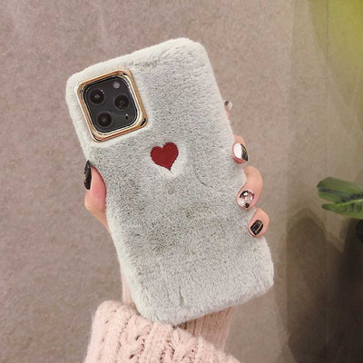 Θήκη τηλεφώνου Love Heart για iPhone 11 Pro Max XS Max X XR Θήκη Γούνινο χνουδωτό βελούδινο ζεστό κάλυμμα για iPhone 6 6S 7 8 Plus