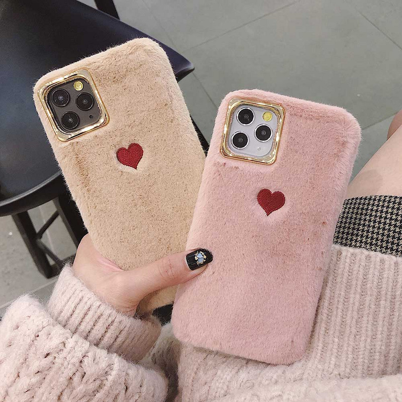 Θήκη τηλεφώνου Love Heart για iPhone 11 Pro Max XS Max X XR Θήκη Γούνινο χνουδωτό βελούδινο ζεστό κάλυμμα για iPhone 6 6S 7 8 Plus