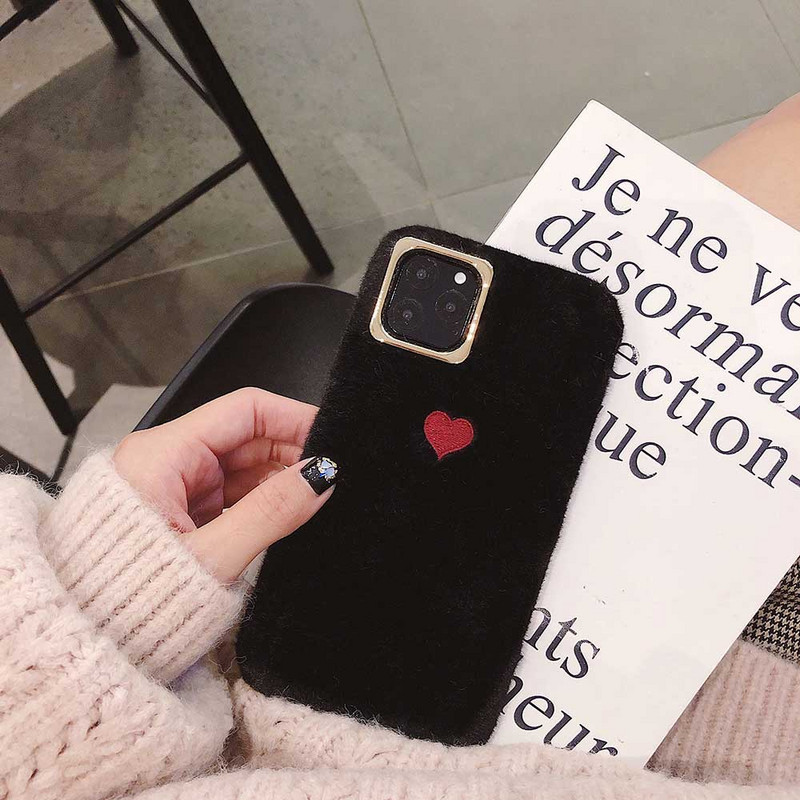 Θήκη τηλεφώνου Love Heart για iPhone 11 Pro Max XS Max X XR Θήκη Γούνινο χνουδωτό βελούδινο ζεστό κάλυμμα για iPhone 6 6S 7 8 Plus