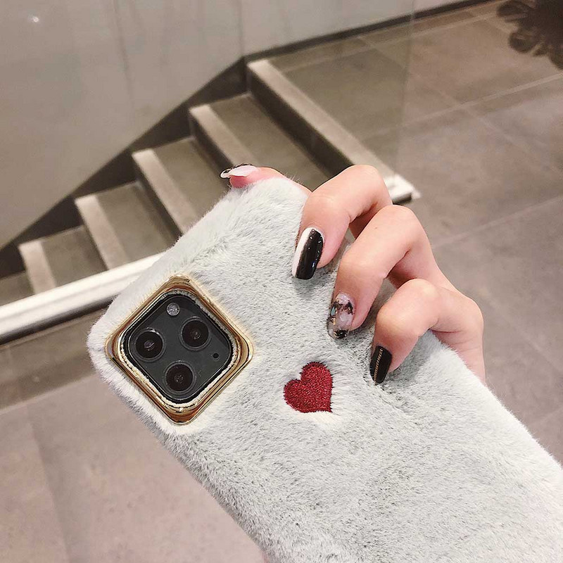 Θήκη τηλεφώνου Love Heart για iPhone 11 Pro Max XS Max X XR Θήκη Γούνινο χνουδωτό βελούδινο ζεστό κάλυμμα για iPhone 6 6S 7 8 Plus