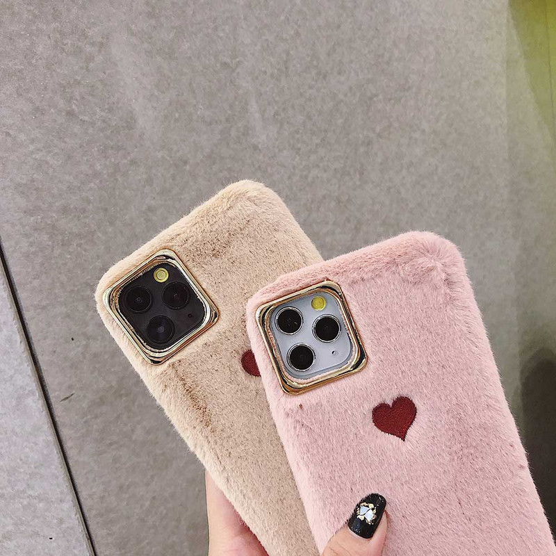 Θήκη τηλεφώνου Love Heart για iPhone 11 Pro Max XS Max X XR Θήκη Γούνινο χνουδωτό βελούδινο ζεστό κάλυμμα για iPhone 6 6S 7 8 Plus