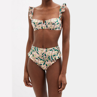 Modni bikini komplet s cvjetnim uzorkom Dvodijelni kupaći kostim Blagdanska haljina za plažu Dizajnerski kupaći kostim Ljetna odjeća za surfanje Visokog struka