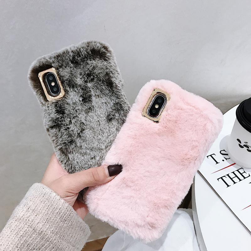 Boucho madingas moteriškas dėklas, skirtas iPhone 11 Pro XS Max XR X žiemos šiltas triušio kailio pliušinis telefono dėklas, skirtas Apple iPhone 6 6S 7 8 plus