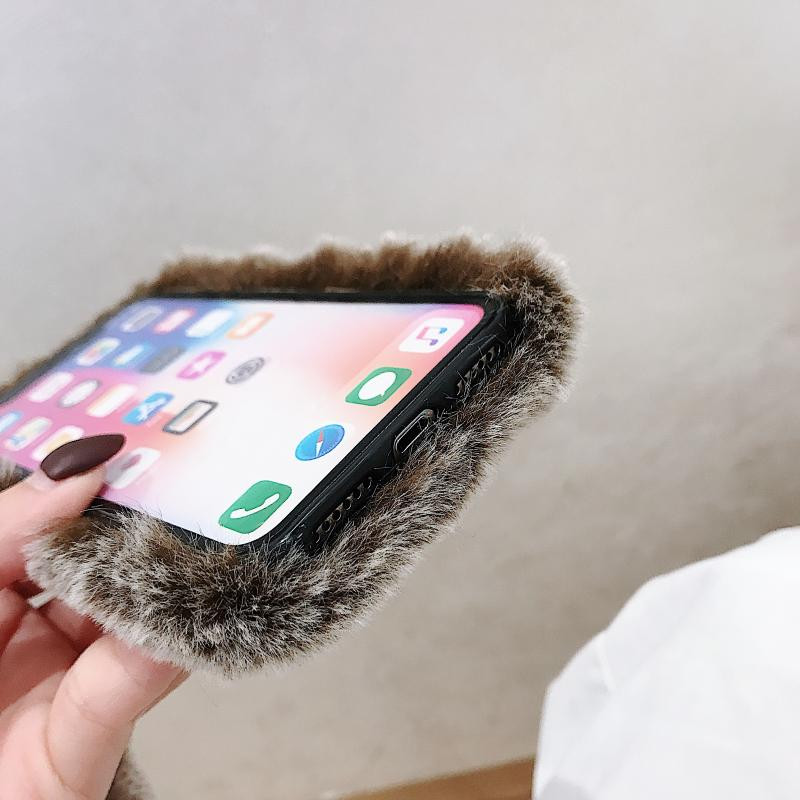 Boucho madingas moteriškas dėklas, skirtas iPhone 11 Pro XS Max XR X žiemos šiltas triušio kailio pliušinis telefono dėklas, skirtas Apple iPhone 6 6S 7 8 plus