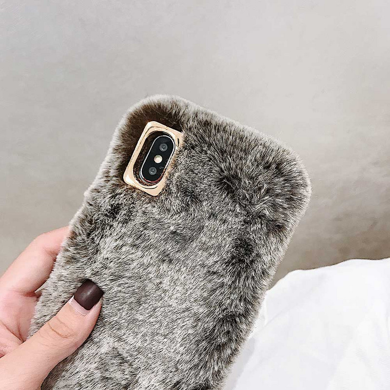 Boucho madingas moteriškas dėklas, skirtas iPhone 11 Pro XS Max XR X žiemos šiltas triušio kailio pliušinis telefono dėklas, skirtas Apple iPhone 6 6S 7 8 plus