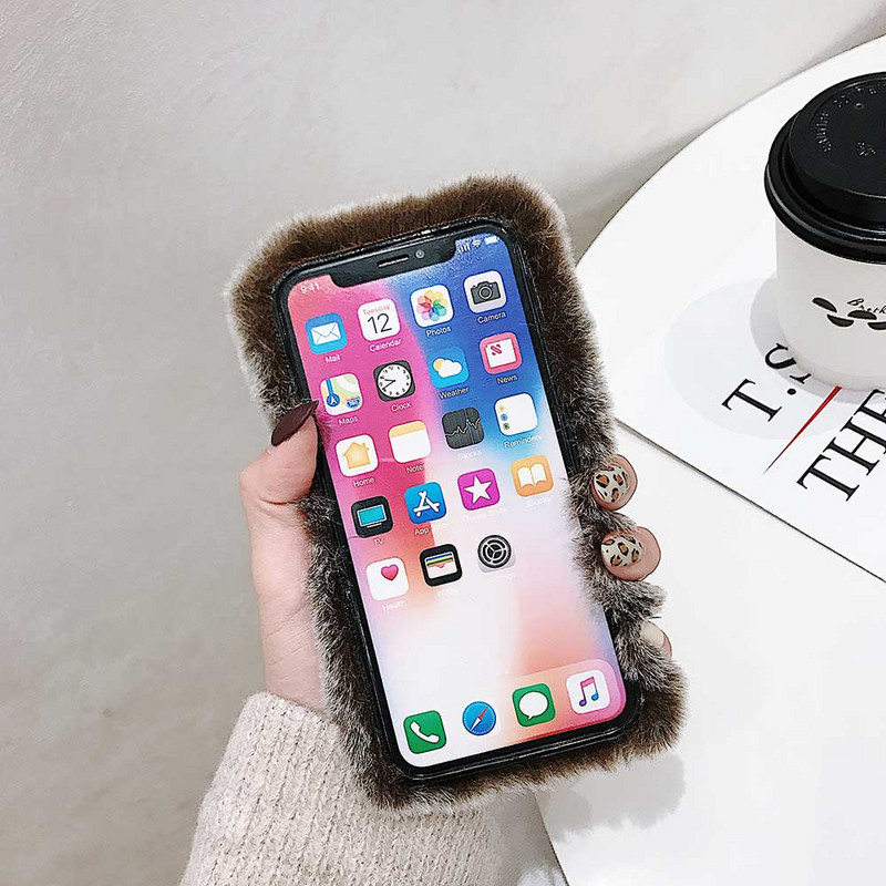 Boucho madingas moteriškas dėklas, skirtas iPhone 11 Pro XS Max XR X žiemos šiltas triušio kailio pliušinis telefono dėklas, skirtas Apple iPhone 6 6S 7 8 plus