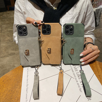 Πορτοφόλι Φανελένιο μοτίβο Δερμάτινη τσάντα τηλεφώνου πακέτο κάρτα για iphone 14 13 12 11 Pro MAX XS XR X 7 8 plus με αλυσίδα και σχοινί χειρισμού
