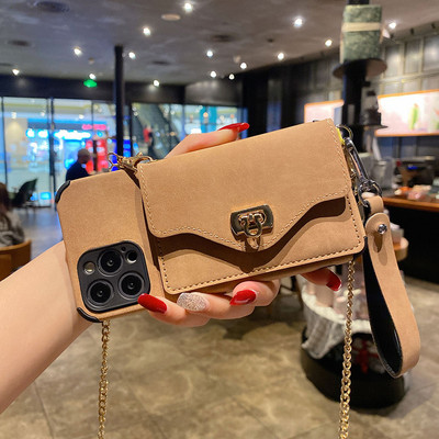 Πορτοφόλι Φανελένιο μοτίβο Δερμάτινη τσάντα τηλεφώνου πακέτο κάρτα για iphone 14 13 12 11 Pro MAX XS XR X 7 8 plus με αλυσίδα και σχοινί χειρισμού