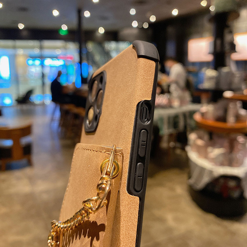 Πορτοφόλι Φανελένιο μοτίβο Δερμάτινη τσάντα τηλεφώνου πακέτο κάρτα για iphone 14 13 12 11 Pro MAX XS XR X 7 8 plus με αλυσίδα και σχοινί χειρισμού