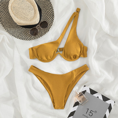 Bikini s rebrastim kopčama Seksi ženski kupaći kostim na jedno rame 2022. Bikini set Soild Kupaći kostimi Patchwork biquini Odjeća za plažu Kupanje