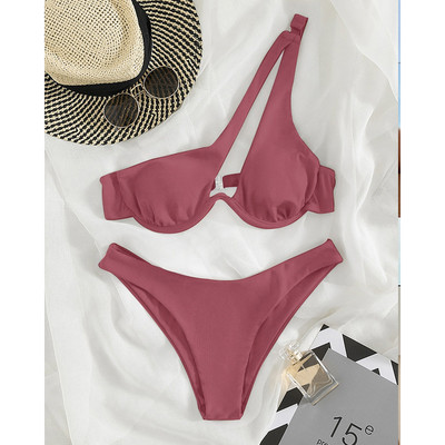 Bikini s rebrastim kopčama Seksi ženski kupaći kostim na jedno rame 2022. Bikini set Soild Kupaći kostimi Patchwork biquini Odjeća za plažu Kupanje