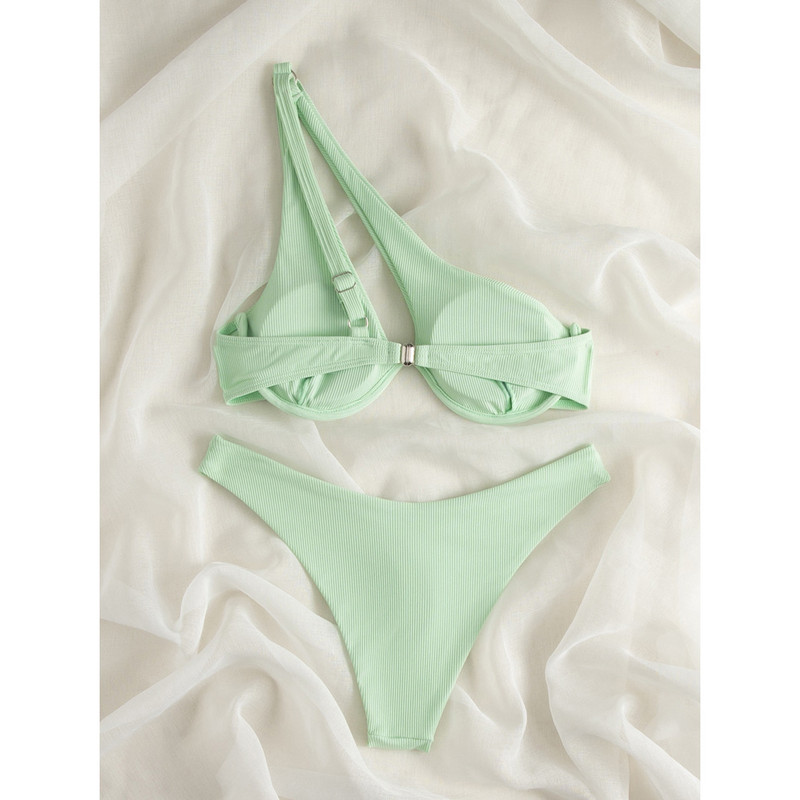 Bikini s rebrastim kopčama Seksi ženski kupaći kostim na jedno rame 2022. Bikini set Soild Kupaći kostimi Patchwork biquini Odjeća za plažu Kupanje