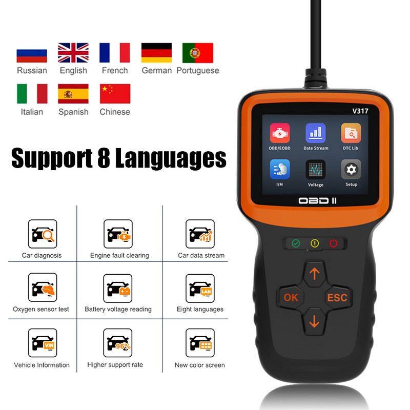 Színes képernyő autós OBD2 szkenner OBD II EOBD diagnosztikai eszközök Kódolvasó Oxigén érzékelő teszt Hibaérzékelő Tesztelő Auto tartozékok
