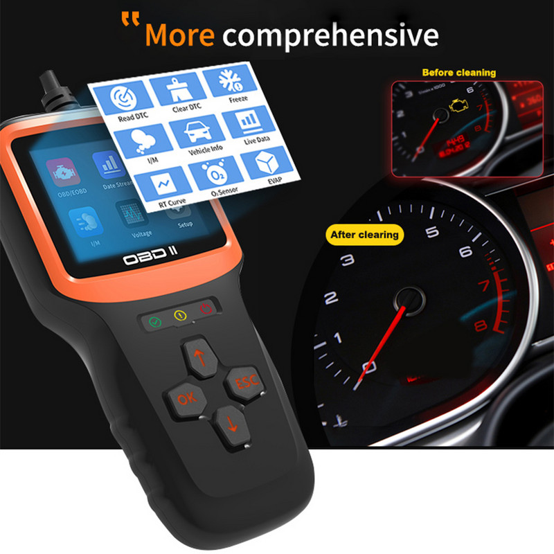 Színes képernyő autós OBD2 szkenner OBD II EOBD diagnosztikai eszközök Kódolvasó Oxigén érzékelő teszt Hibaérzékelő Tesztelő Auto tartozékok