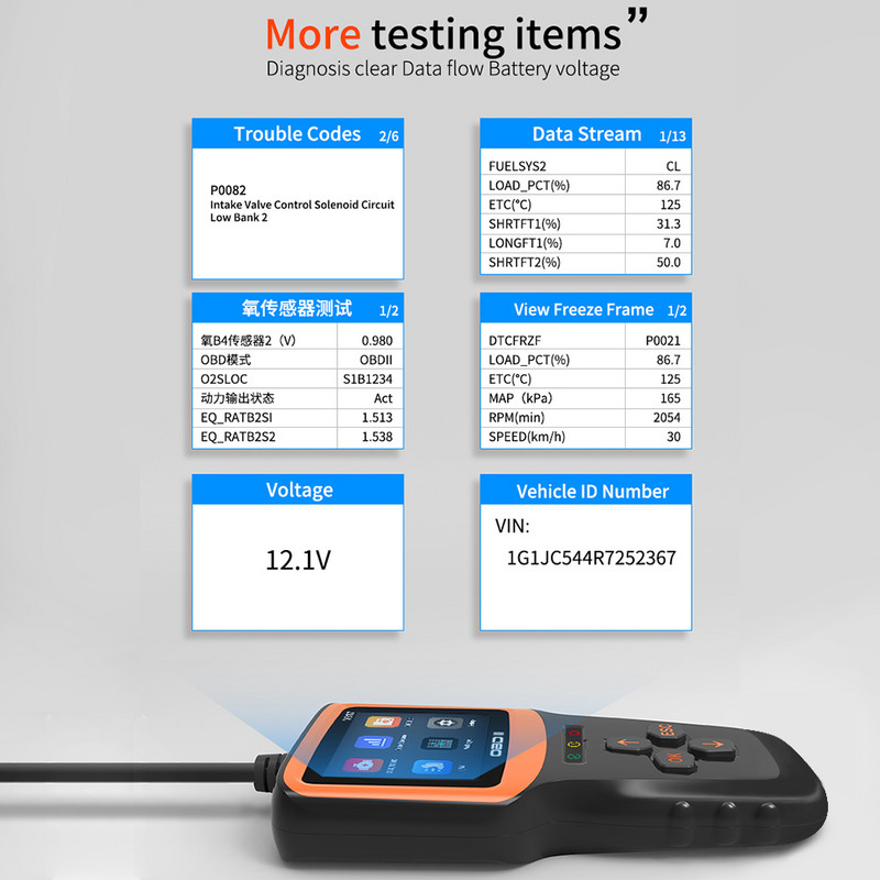 Színes képernyő autós OBD2 szkenner OBD II EOBD diagnosztikai eszközök Kódolvasó Oxigén érzékelő teszt Hibaérzékelő Tesztelő Auto tartozékok
