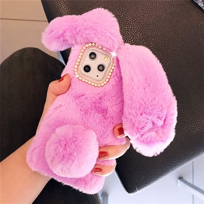 Ζεστή θήκη τηλεφώνου Cute Rabbit Fur για iPhone 13 Pro Max 12 mini 11 Pro XS Max X XR 7 8 6 Plus 5 5s SE 3D Rabbit Ears Back cover