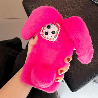 Ζεστή θήκη τηλεφώνου Cute Rabbit Fur για iPhone 13 Pro Max 12 mini 11 Pro XS Max X XR 7 8 6 Plus 5 5s SE 3D Rabbit Ears Back cover