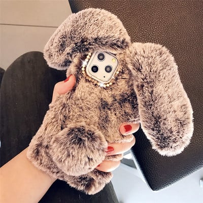 Ζεστή θήκη τηλεφώνου Cute Rabbit Fur για iPhone 13 Pro Max 12 mini 11 Pro XS Max X XR 7 8 6 Plus 5 5s SE 3D Rabbit Ears Back cover