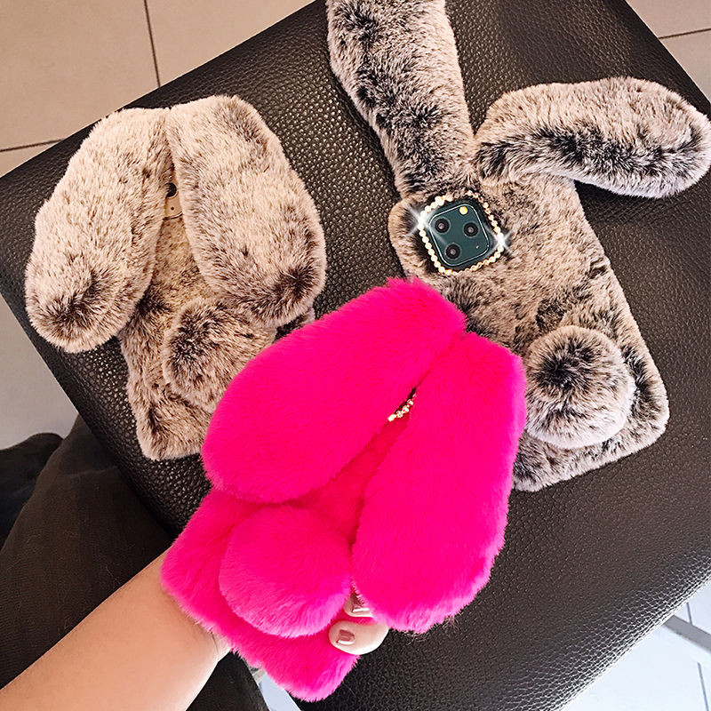 Ζεστή θήκη τηλεφώνου Cute Rabbit Fur για iPhone 13 Pro Max 12 mini 11 Pro XS Max X XR 7 8 6 Plus 5 5s SE 3D Rabbit Ears Back cover