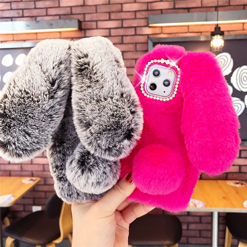Ζεστή θήκη τηλεφώνου Cute Rabbit Fur για iPhone 13 Pro Max 12 mini 11 Pro XS Max X XR 7 8 6 Plus 5 5s SE 3D Rabbit Ears Back cover
